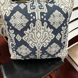 Navy and White Patterned Throw Pillow